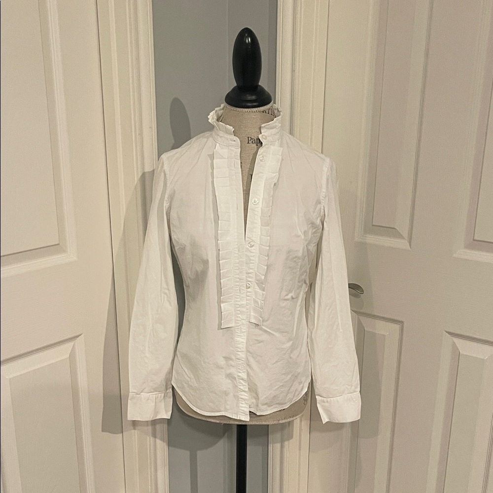 G.H. Bass & Co. White Ruffle Front Blouse